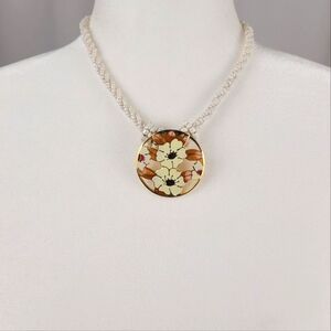 Vintage Japanese Lotus Beaded String Chocker Necklace